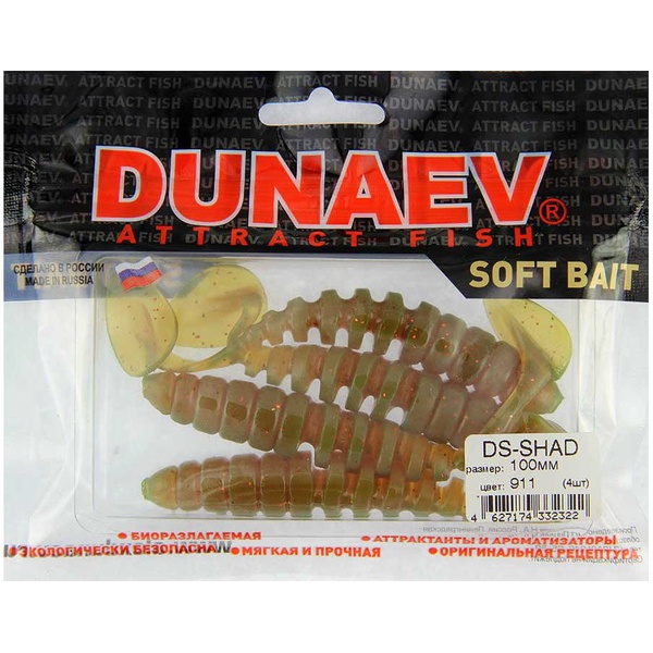 Приманка Dunaev DS Shad (911) м. масло красное, блёстки красные, 100 мм, 4 шт.