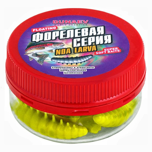 Приманка Dunaev DT Noa Larva (301) жёлтый, 40 мм, 6 шт.