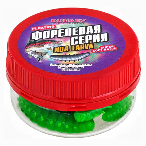Приманка Dunaev DT Noa Larva (401) зелёный, 40 мм, 6 шт.