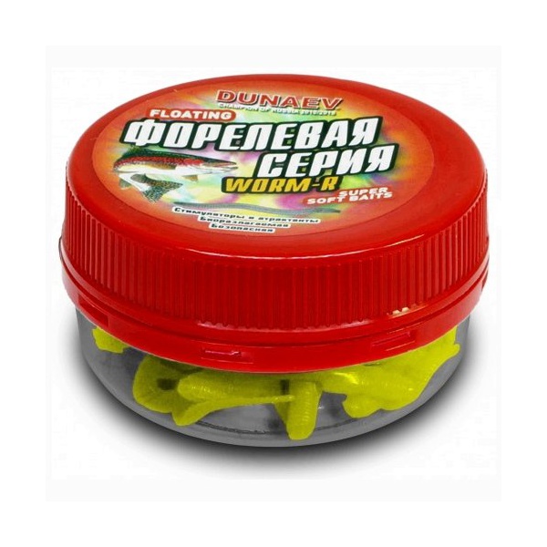 Приманка Dunaev DT Worm R (301) жёлтый, 75 мм, 6 шт.