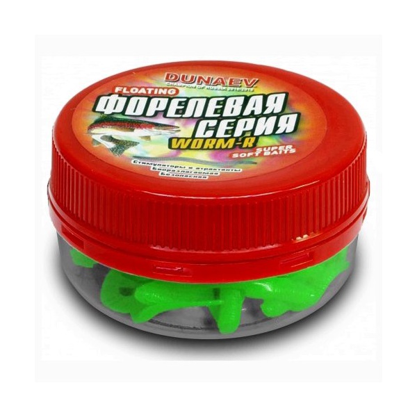 Приманка Dunaev DT Worm R (401) зелёный, 75 мм, 6 шт.