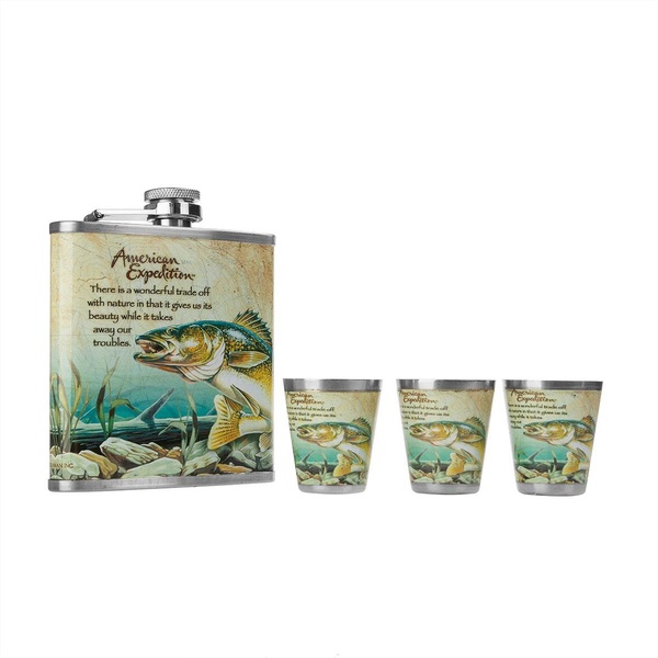 Набор Guotai Рыба А02 (фляжка 210 мл + 3 стопки)