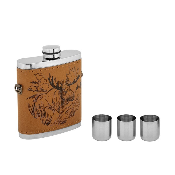 Фляжка Guotai Лось PBP-8 (фляжка 240 мл + 3 стопки + ремешок)