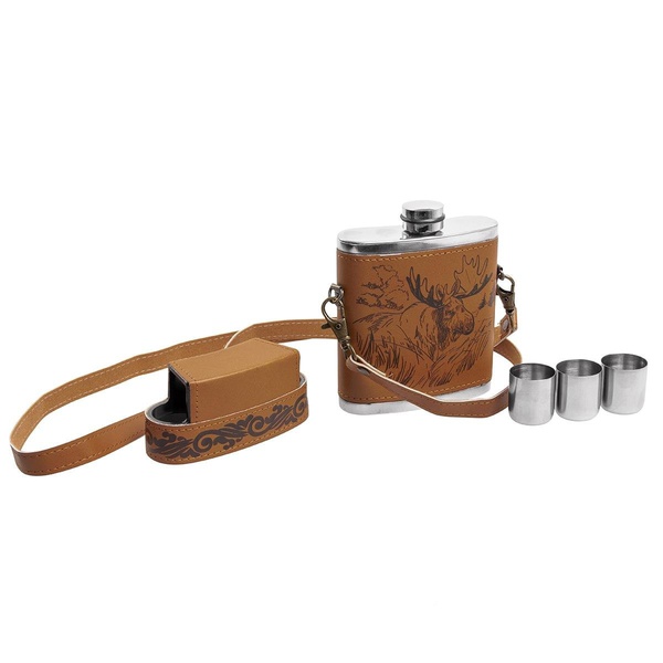 Фляжка Guotai Лось PBP-8 (фляжка 240 мл + 3 стопки + ремешок)