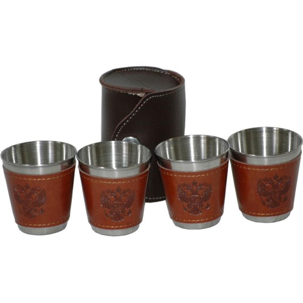 Набор стопок Guotai Герб в коже А11 (60 мл, 4 шт)