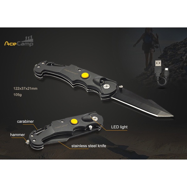 Нож складной AceCamp 4 Function LED Utility Knife