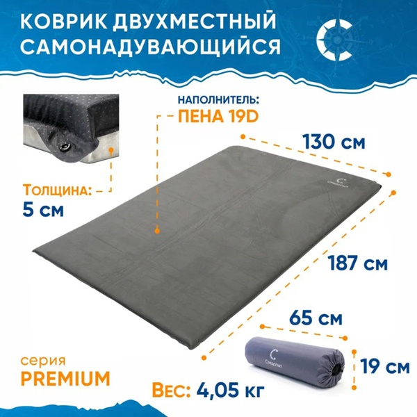 Коврик самонадувающийся Следопыт Premium 187x130x5 см