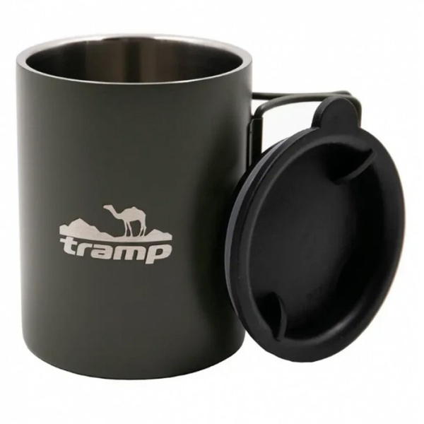 Термокружка Tramp TRC-136.12 (со складными ручками и поилкой) оливковый, 0,3 л