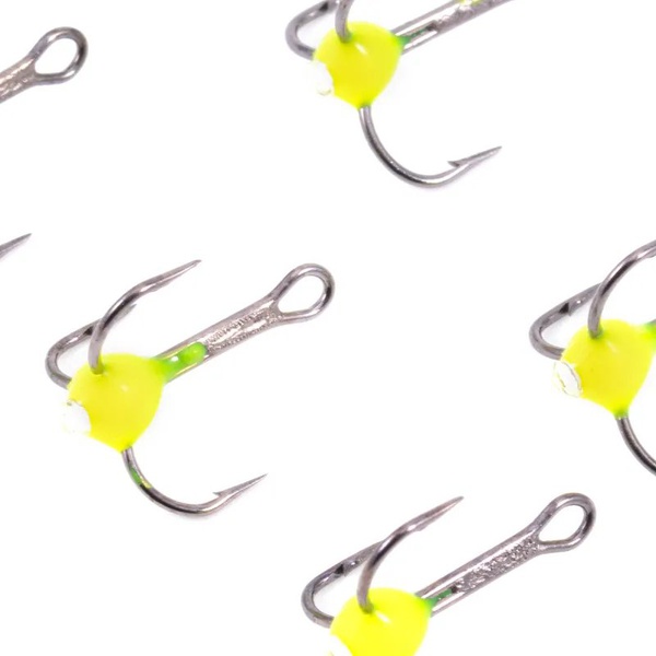 Крючок-тройник Яман (с каплей и глазком, 5 шт) флуоресцентный желтый, №10