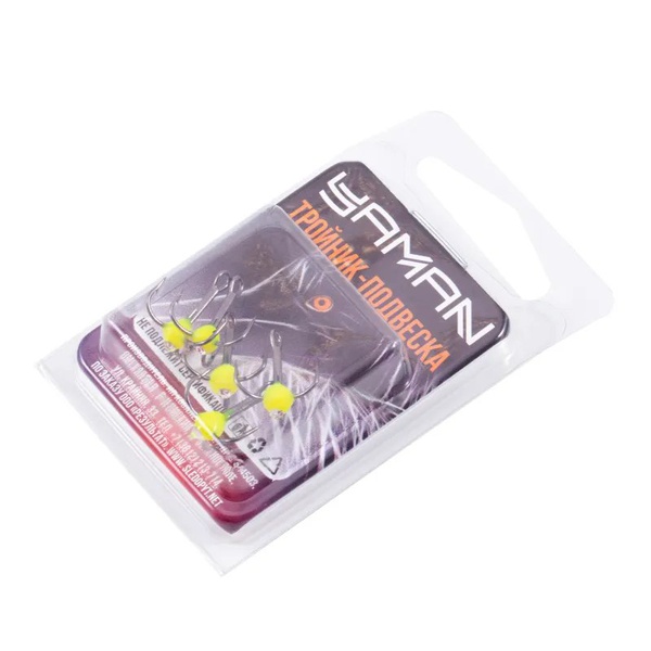 Крючок-тройник Яман (с каплей и глазком, 5 шт) флуоресцентный желтый, №10
