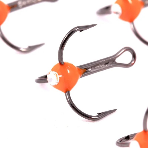 Крючок-тройник Яман (с каплей и глазком, 5 шт) флуоресцентный красный, №10