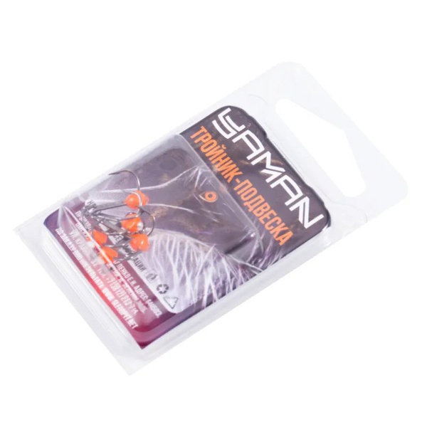 Крючок-тройник Яман (с каплей и глазком, 5 шт) флуоресцентный красный, №10