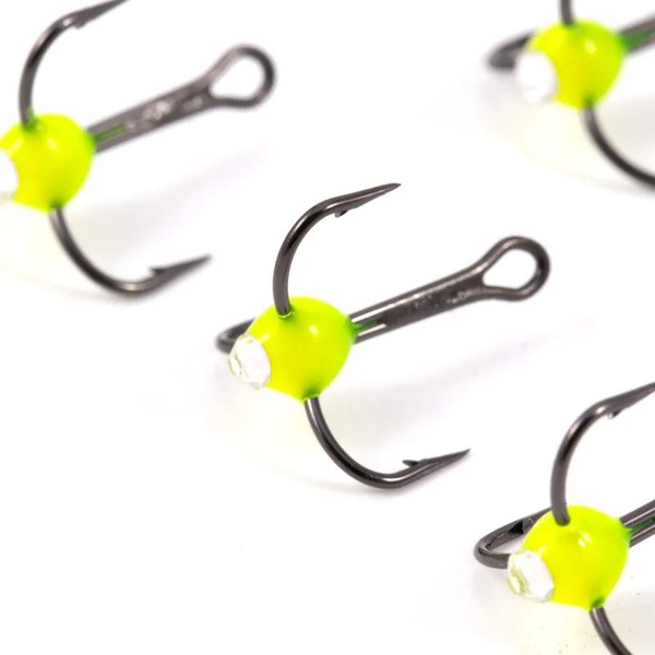 Крючок-тройник Яман (с каплей и глазком, 5 шт) флуоресцентный желтый, №12
