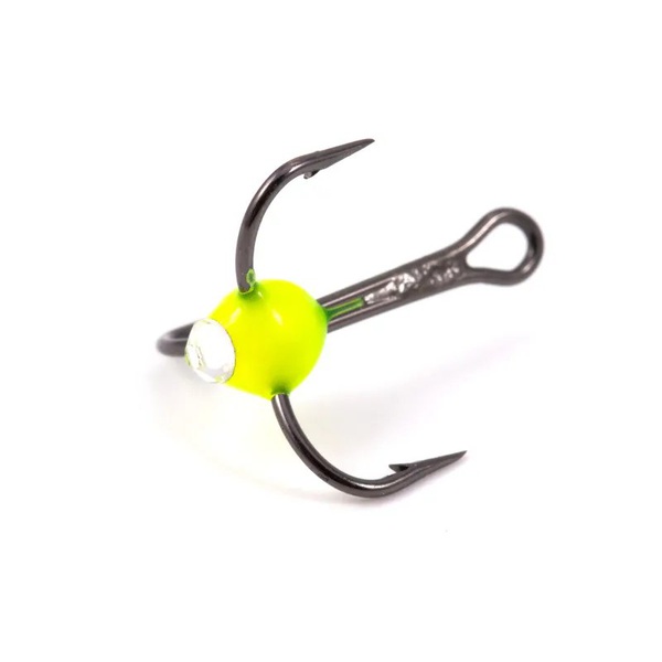 Крючок-тройник Яман (с каплей и глазком, 5 шт) флуоресцентный желтый, №12