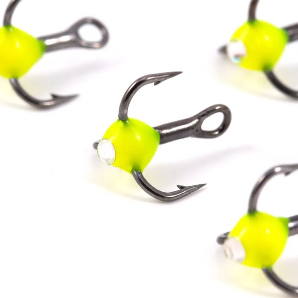 Крючок-тройник Яман (с каплей и глазком, 5 шт) флуоресцентный желтый, №16
