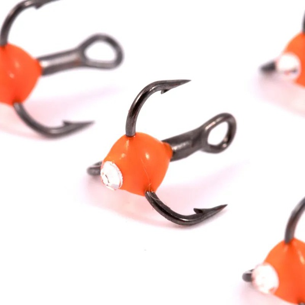 Крючок-тройник Яман (с каплей и глазком, 5 шт) флуоресцентный красный, №16