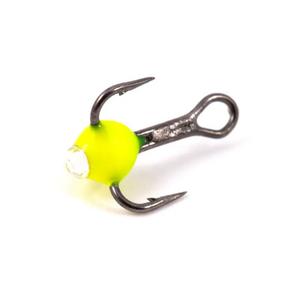Крючок-тройник Яман (с каплей и глазком, 5 шт) флуоресцентный желтый, №18