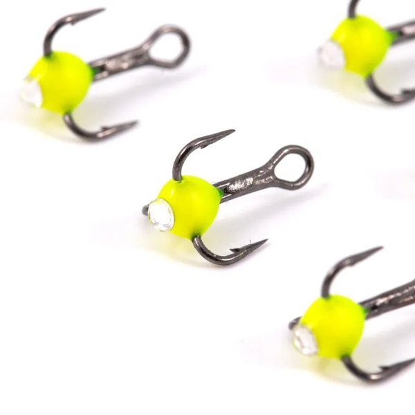 Крючок-тройник Яман (с каплей и глазком, 5 шт) флуоресцентный желтый, №18