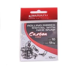 Вертлюг с застежкой Namazu Pro Rolling Ribbed Swivel With Nice Snap (цв. carbon) р.10 (10 шт)