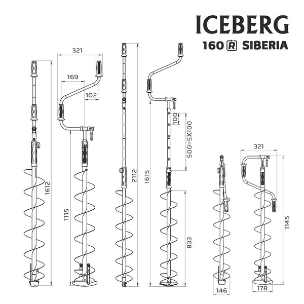 Ледобур Тонар Iceberg Siberia Steel Head (правое вращение, стальная голова, 1600 мм v3.0)