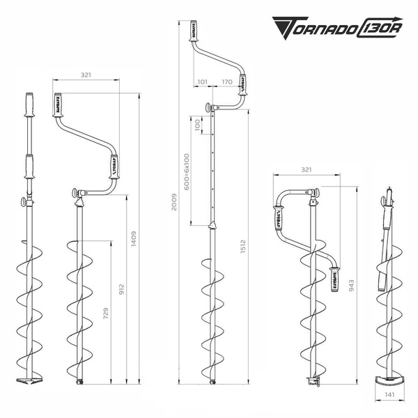 Ледобур Тонар Торнадо-М2 (правое вращение, без чехла) 130 мм