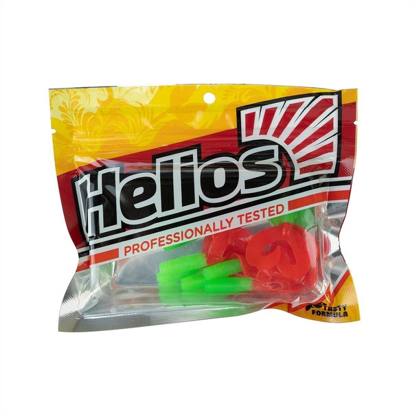 Твистер Helios Credo Double Tail 2,95"/7,5 см (7шт/уп) лайм/красный