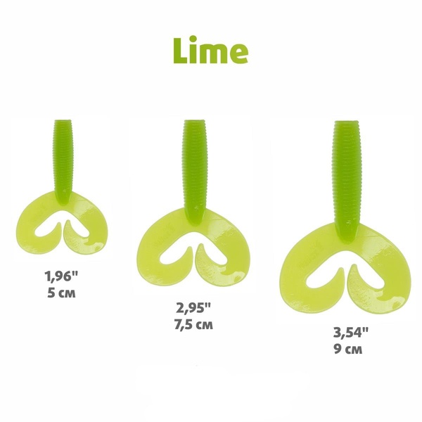 Твистер Helios Credo Double Tail 2,95"/7,5 см (7шт/уп) лайм