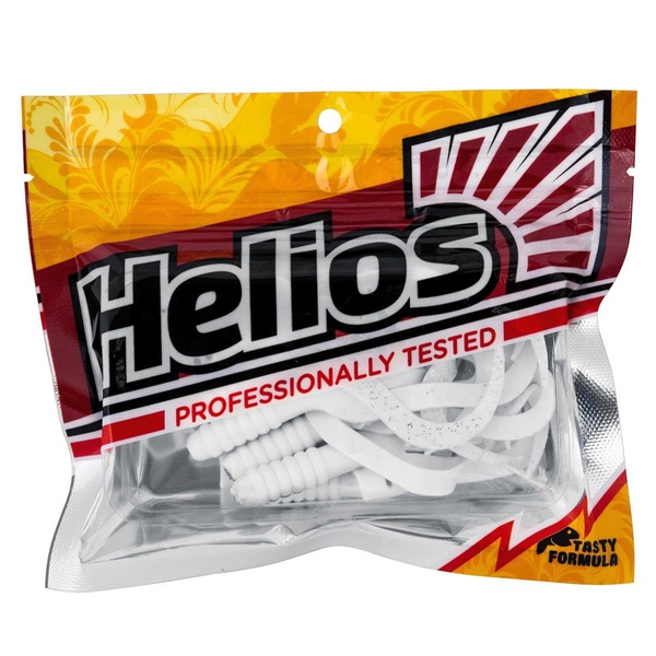 Твистер Helios Credo Four Tail 3,35"/8,5 см (10шт/уп) белый/блестки