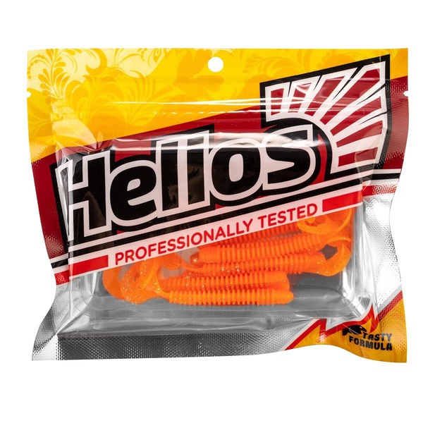 Твистер Helios Credo Long Body 2,95"/7,5 см (12шт/уп) оранжевый/блестки