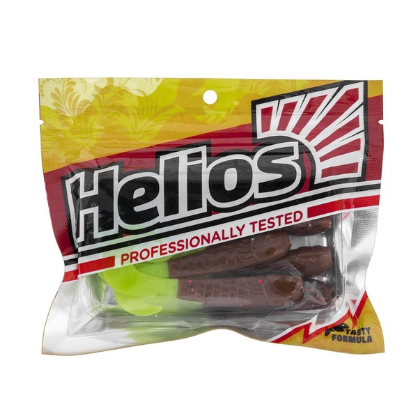 Твистер Helios Long Hybrid 3,55"/9,0 см (7шт/уп) ржавое золото/лайм