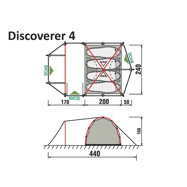 Палатка RockLand Discoverer 4 зеленый