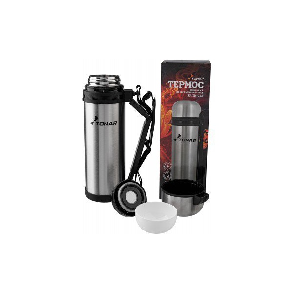 Термос Тонар HS.TM-013 (дополн.чашка, скл.ручка, ремень) 1.8