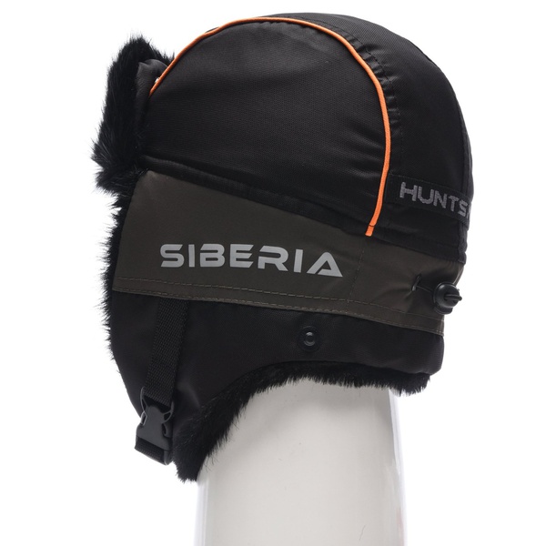 Шапка-ушанка Huntsman Siberia хаки-чёрный/мех Норка, тк. Breatheable
