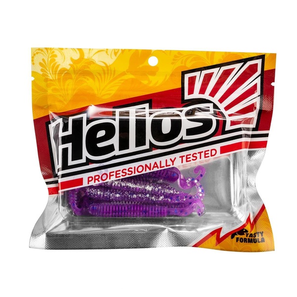 Твистер Helios Credo Long Body 2,95"/7,5 см (12шт/уп) серебряные блестки/фиолетовый