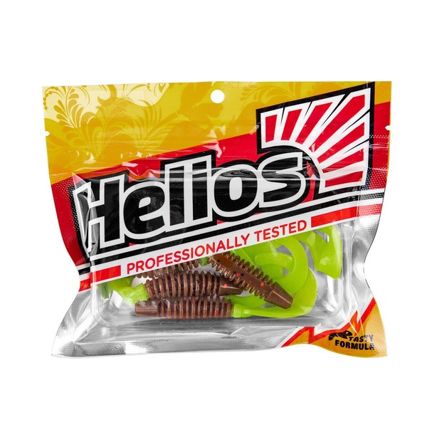 Твистер Helios Din 3,11"/7,9 см (6шт/уп) ржавое золото/лайм