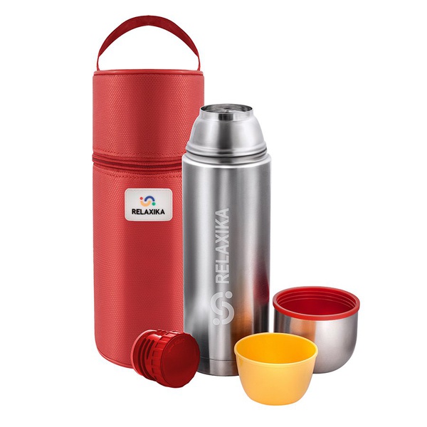 Термос Relaxika 102 (2 чашки) стальной, с термочехлом, 1 л