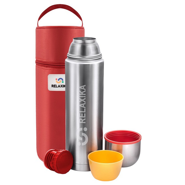 Термос Relaxika 102 (2 чашки) стальной, с термочехлом, 1,2 л