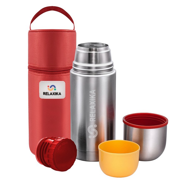Термос Relaxika 102 (2 чашки) стальной, с термочехлом, 0,5 л