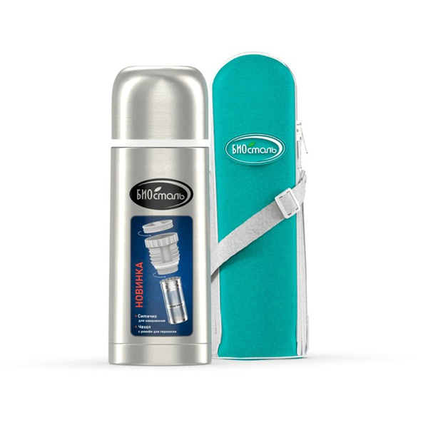 Термос Biostal NB-BZ с ситечком и чехлом стальной, 0,35 л