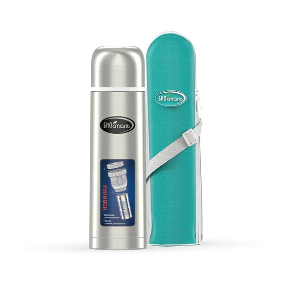 Термос Biostal NB-BZ с ситечком и чехлом стальной, 0,5 л