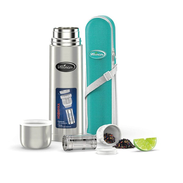 Термос Biostal NB-BZ с ситечком и чехлом стальной, 0,5 л