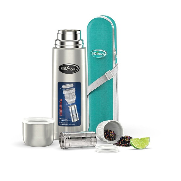 Термос Biostal NB-BZ с ситечком и чехлом стальной, 1 л