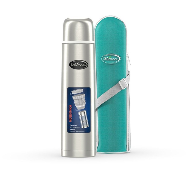 Термос Biostal NB-BZ с ситечком и чехлом стальной, 1,2 л