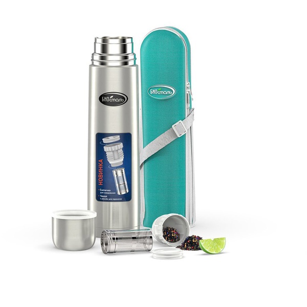 Термос Biostal NB-BZ с ситечком и чехлом стальной, 1,2 л