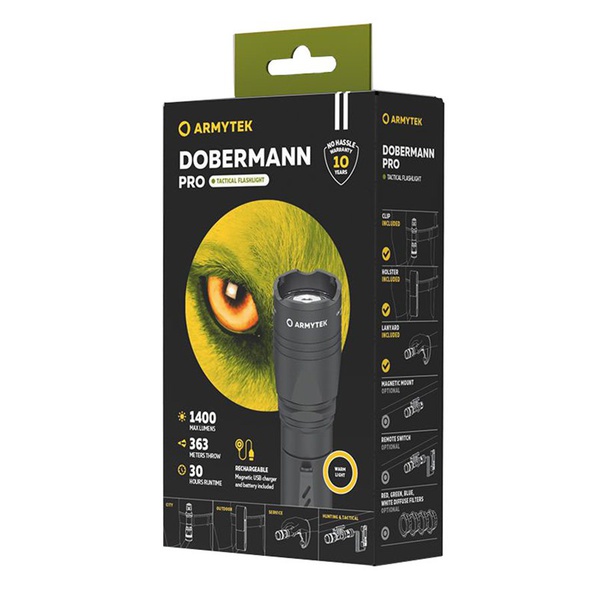 Фонарь тактический ArmyTek Dobermann Pro Magnet USB (1400 лм, теп. свет, аккумулятор)