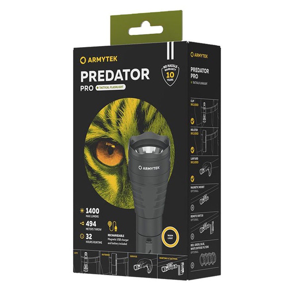 Фонарь ArmyTek Predator Pro Magnet USB (1400лм, теп. свет, аккумулятор)