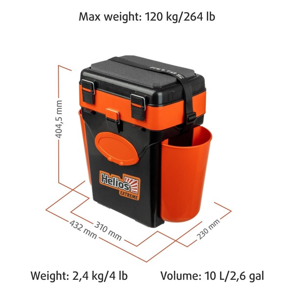 Ящик зимний Helios FishBox (двухсекционный) оранжевый, 10 л