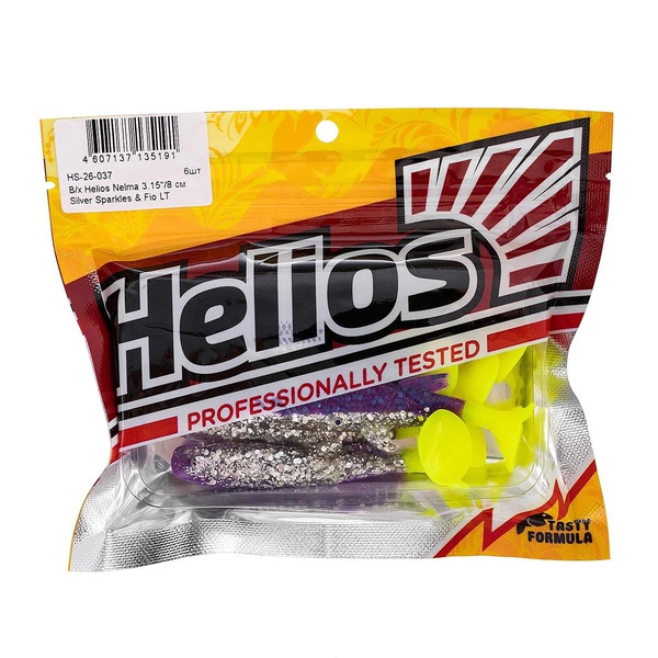 Виброхвост Helios Nelma 3,15"/8 см (6 шт) фиолетовый/серебряные блестки