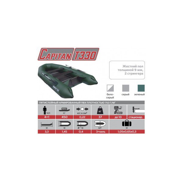 Лодка Тонар Капитан Т330 (киль+пол) серый