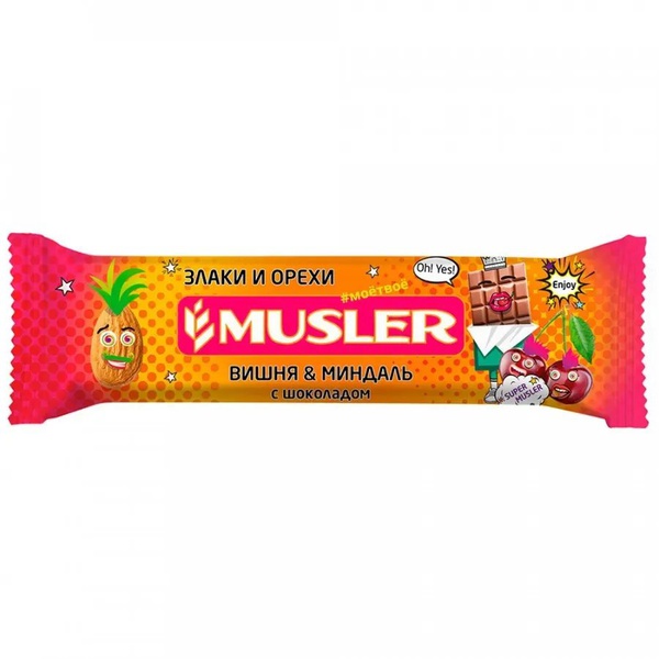 Батончик мюсли Musler (с шоколадом, 30 гр) Вишня, миндаль